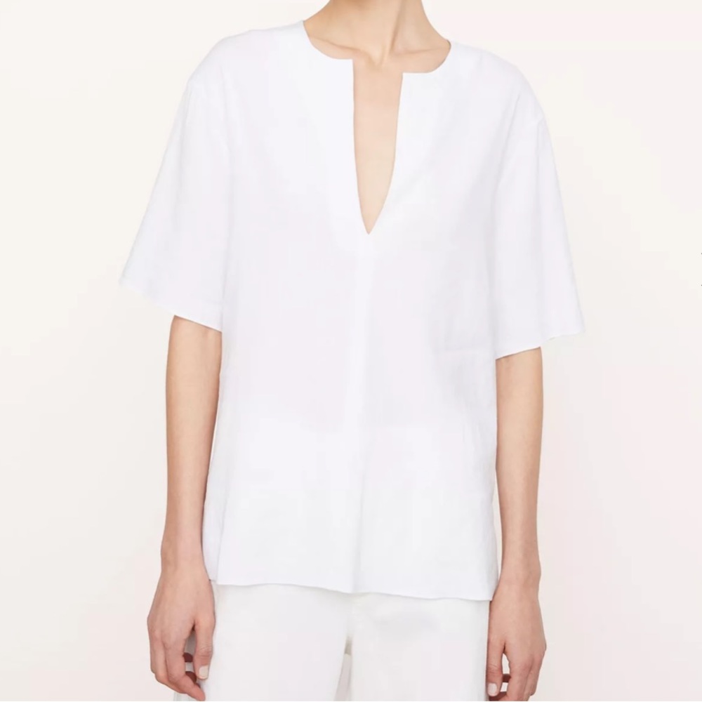 Vince | Easy Linen-Blend Split Neck Top